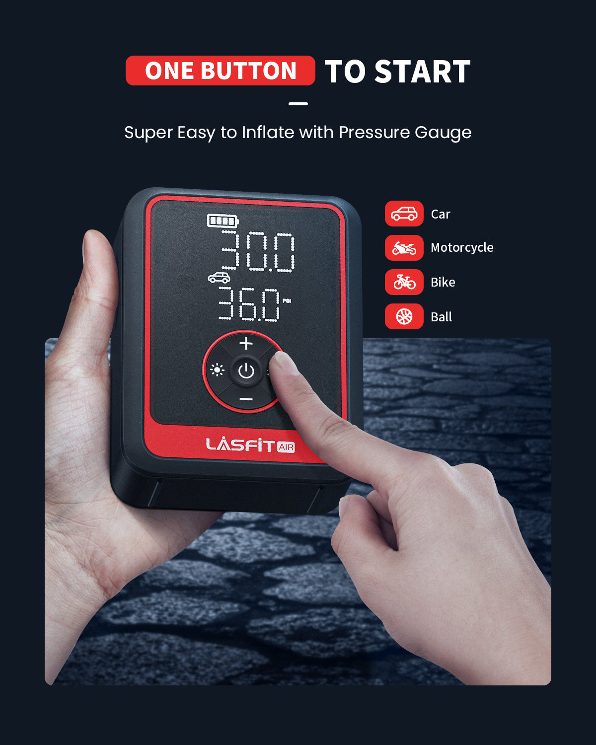 LASFIT CR1 Pro Portable Tire Inflator 150PSI Air Pump for Car Tires with Digital Pressure Gauge, Smart Auto Stop for SUV, Sedan, Motorcycle