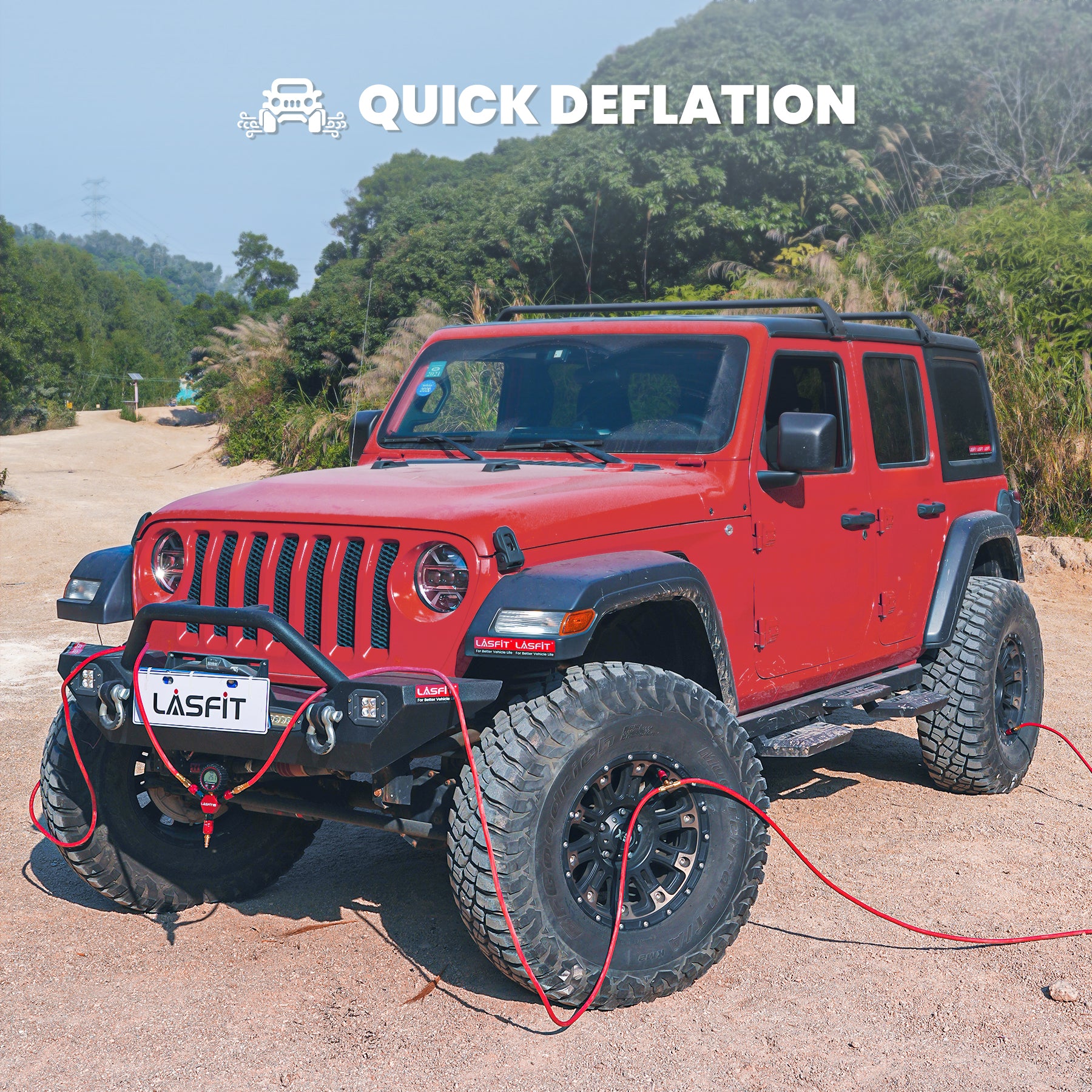 LASFIT H4 4-Tire Inflation/Deflation System, Rapid 4 Tire Air Up Down System, Universal Fitment Quick Connecting Lock-On Air Chucks, Up to 200″ Wheelbase