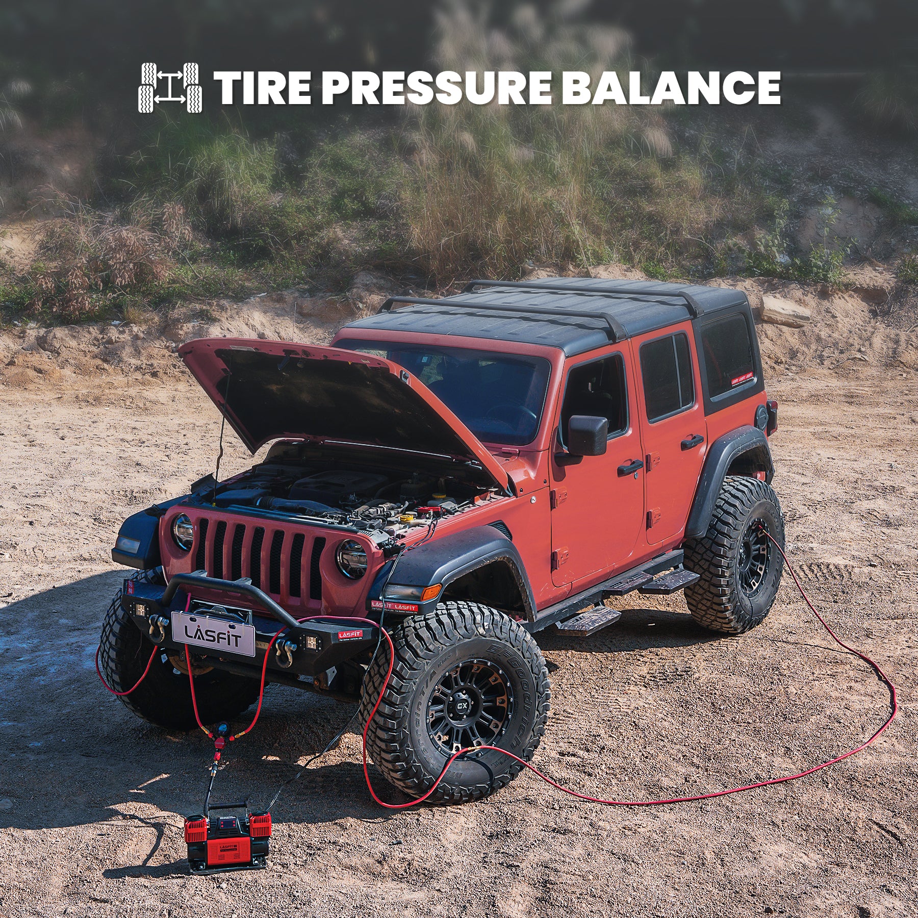 LASFIT H4 4-Tire Inflation/Deflation System, Rapid 4 Tire Air Up Down System, Universal Fitment Quick Connecting Lock-On Air Chucks, Up to 200″ Wheelbase