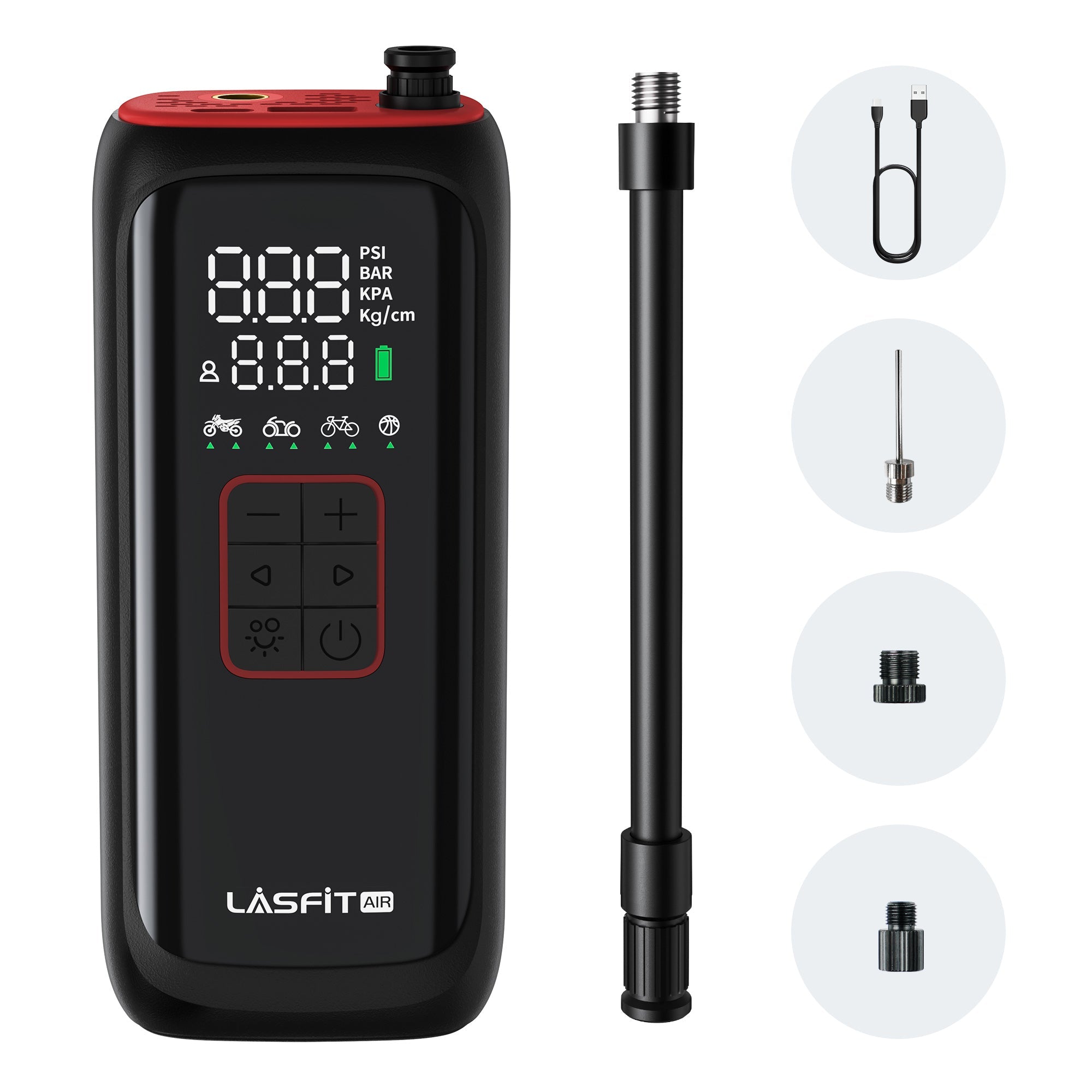 LASFIT AIR BM1 Bike Pump, Portable Cordless Tire Inflator Air Pump for Bike, E-Bike, Motorcycle, Digital Pressure Gauge, Auto Stop, 150PSI