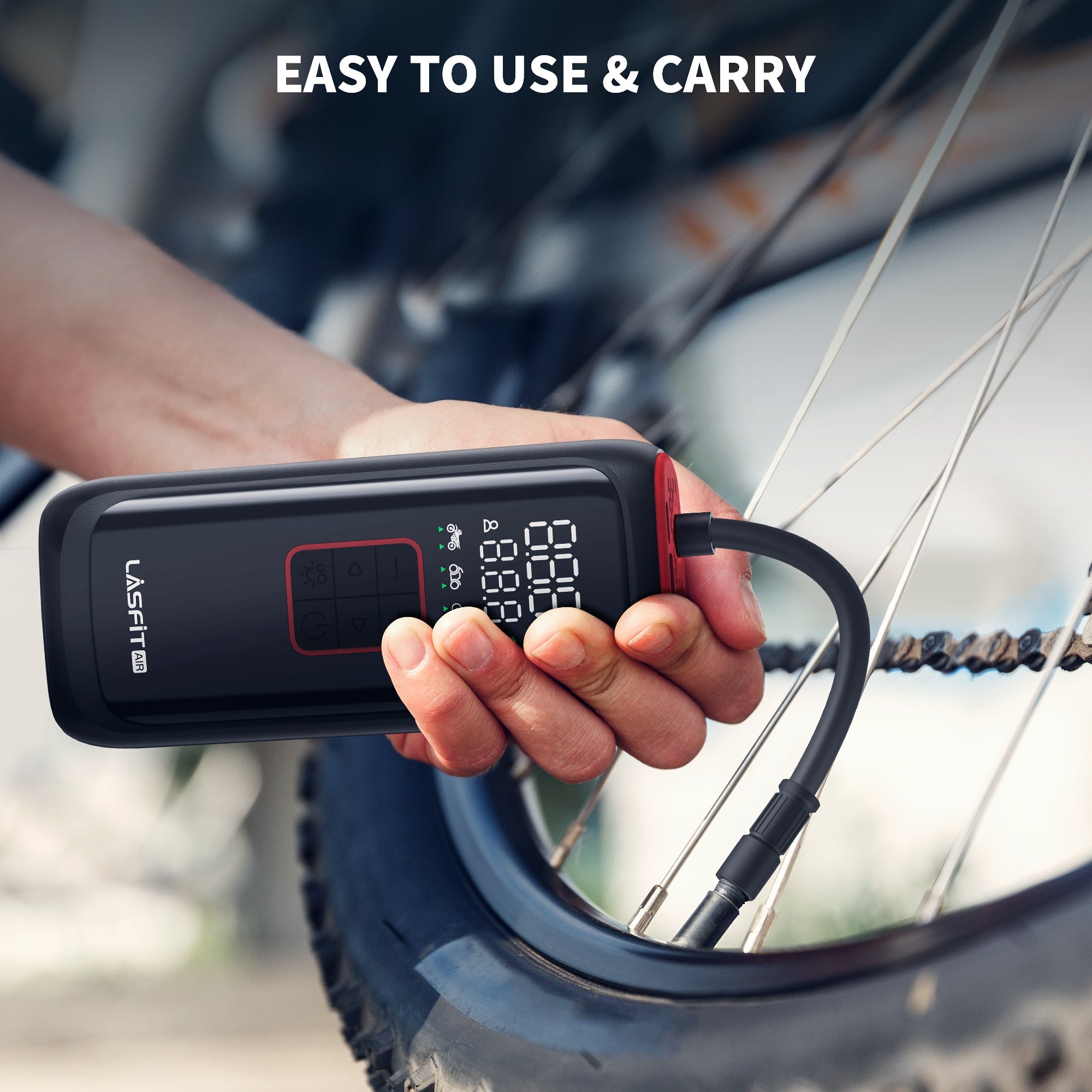 LASFIT AIR BM1 Bike Pump, Portable Cordless Tire Inflator Air Pump for Bike, E-Bike, Motorcycle, Digital Pressure Gauge, Auto Stop, 150PSI