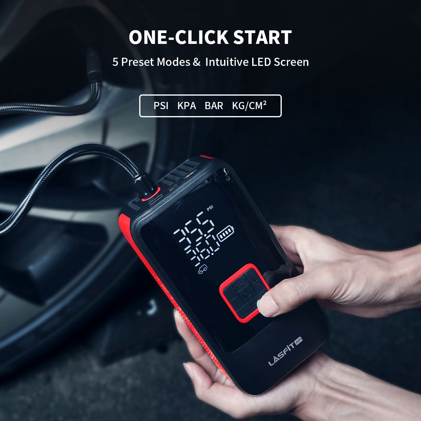 LASFIT AIR AirMaster Smart Dual-Pump Tire Inflator, Portable and Powerful Car Air Compressor with Smart Preset Modes