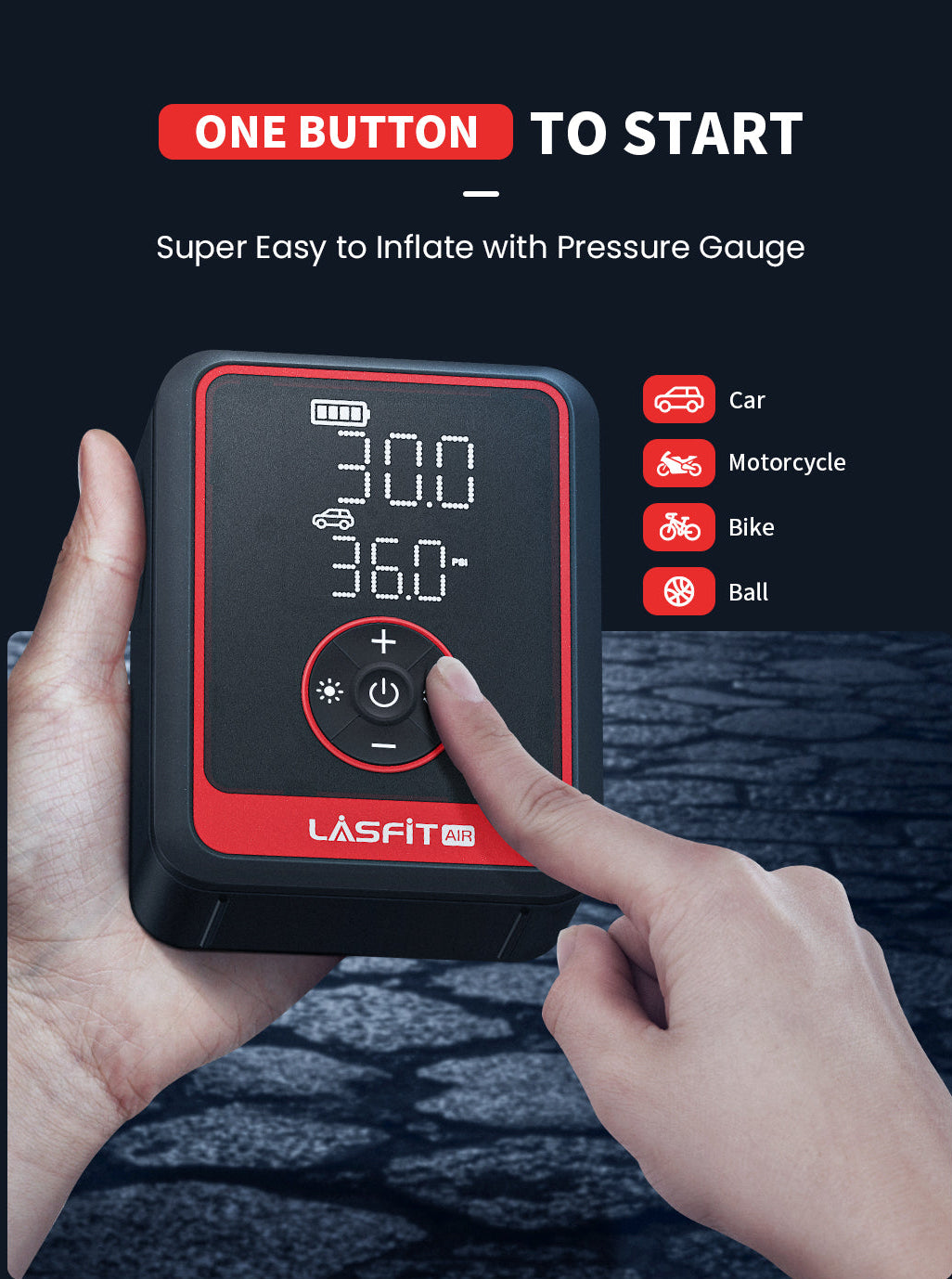 LASFIT CR1 Pro Portable Tire Inflator 150PSI Air Pump for Car Tires with Digital Pressure Gauge, Smart Auto Stop for SUV, Sedan, Motorcycle