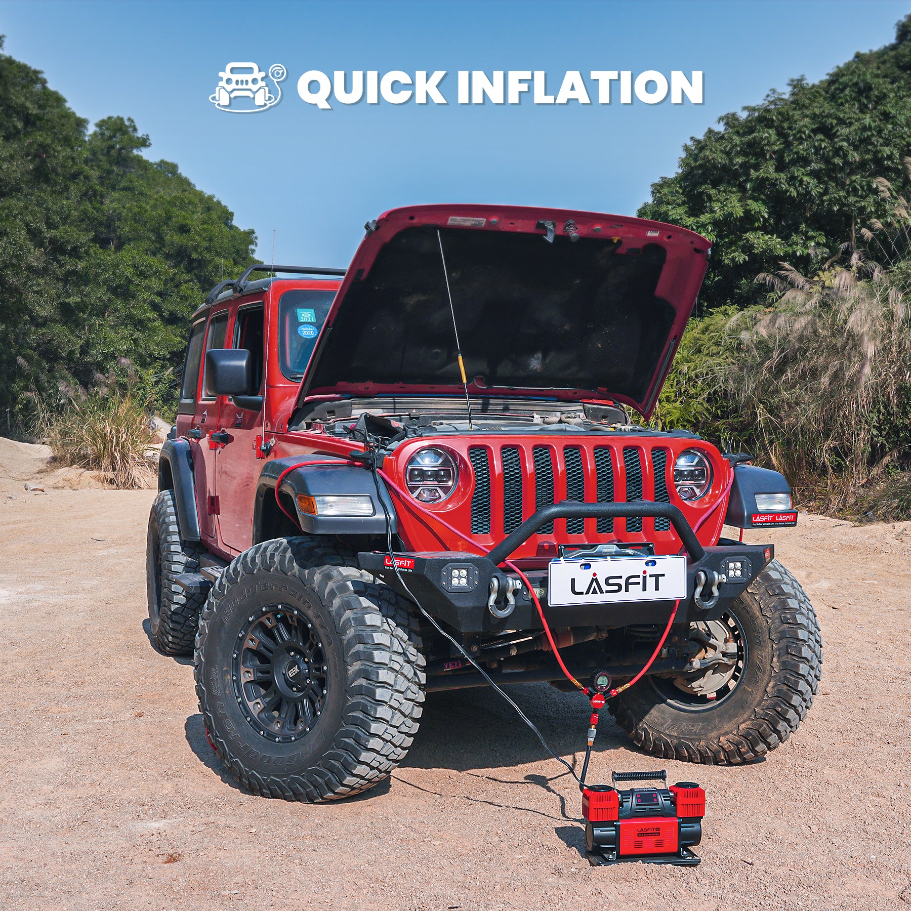 LASFIT H4 4-Tire Inflation/Deflation System, Rapid 4 Tire Air Up Down System,   Universal Fitment Quick Connecting Lock-On Air Chucks, Up to 200″ Wheelbase