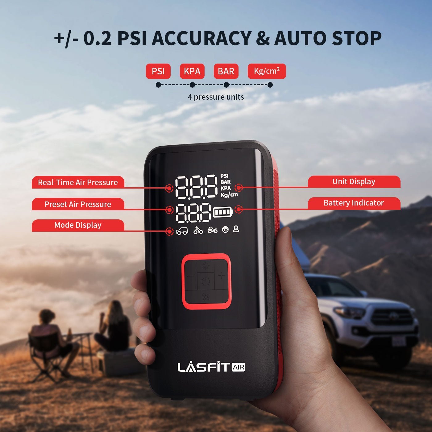 LASFIT AIR AirMaster Smart Dual-Pump Tire Inflator, Portable and Powerful Car Air Compressor with Dual Cylinder Tech